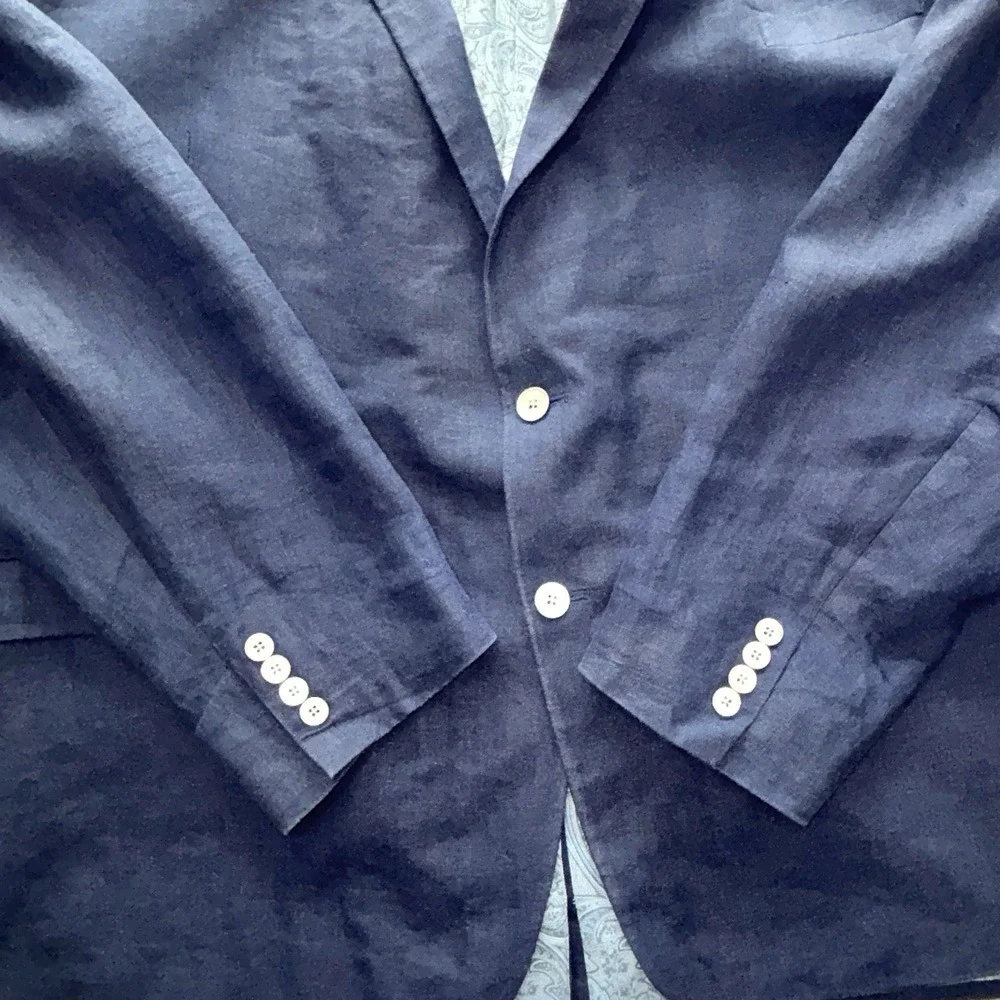 Lauren Ralph Lauren Men's 60L 100% Linen Navy Blue Blazer Paisley Lined